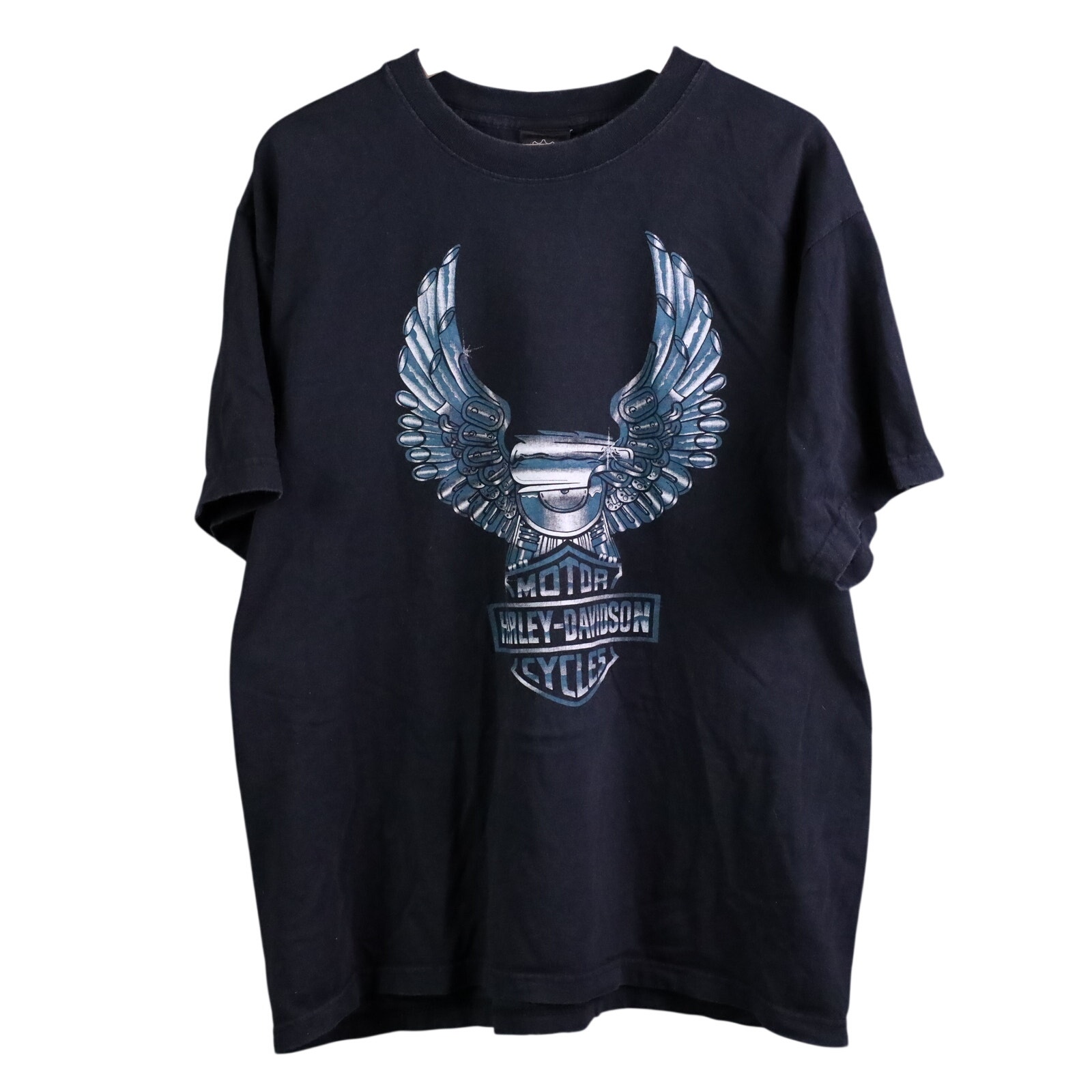 Vintage 80s Harley-Davidson T-Shirt Xl Black Eagle Wings Chrome Pipes Usa Made